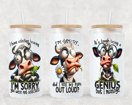 Frosted Sublimated Glass Cup with Bamboo Lid & Straw