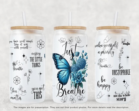 Frosted Glass Sublimated Cups with a Bamboo Lid & Reusable Straw