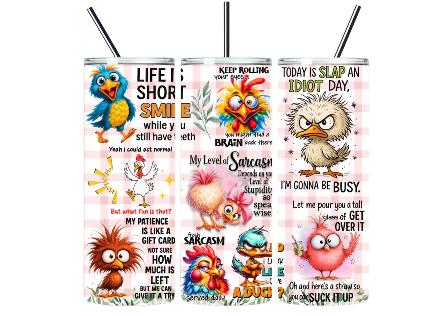 600ml Stainless Steel Double-Walled Skinny Tumbler - Sips & Sarcasm