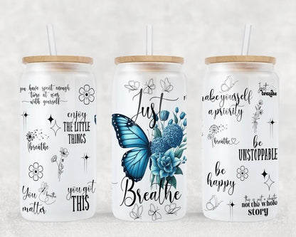 Frosted Glass Sublimated Cups with a Bamboo Lid & Reusable Straw