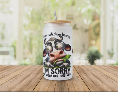 Frosted Sublimated Glass Cup with Bamboo Lid & Straw