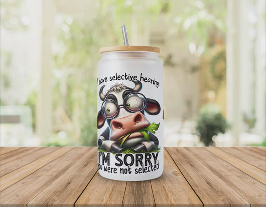 Frosted Sublimated Glass Cup with Bamboo Lid & Straw